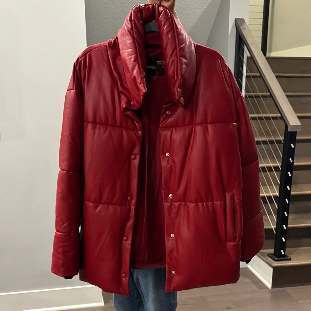 With the Girls by AVEC LES FILLES red pleather puffer jacket - Picture 4 of 13
